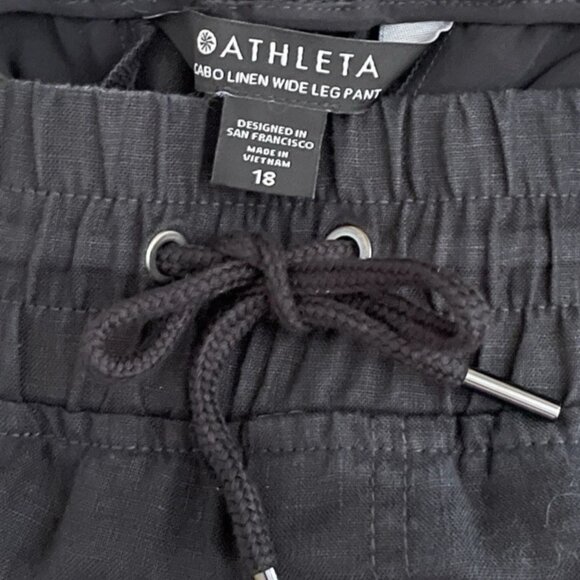 Athleta Black Cabo Linen Wide Leg Pants 18 Elastic Waist Drawstring Vacation - Picture 9 of 13